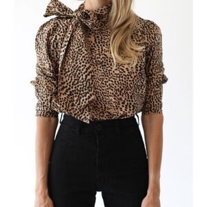Ulla Johnson Penelope Tie Neck Top Leopard Size 8 Cheetah Animal Print Rare Find